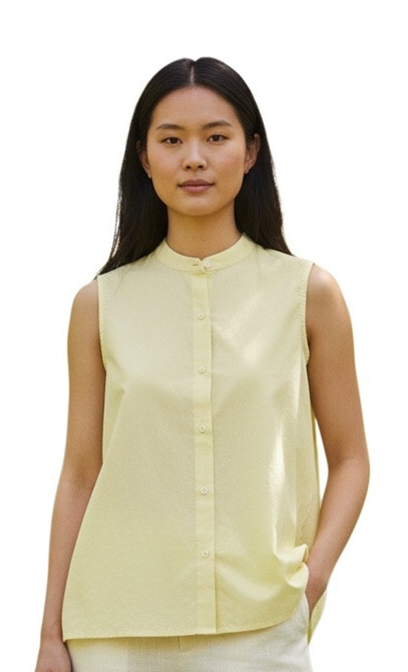 Eileen Fisher $128 Washed Organic Cotton Poplin Sleeveless Shirt in Citrus XXS